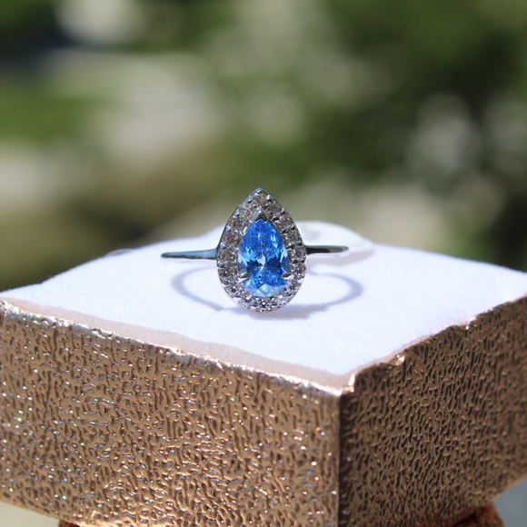 Tear drop ZC blue silver ring - Picture 1 of 5